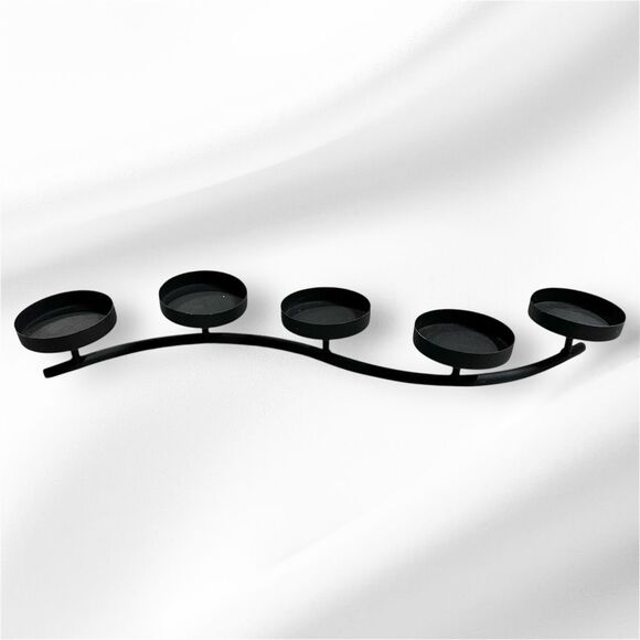 Decorative Curved Black Candelabra Metal 5 Candle Holder Minimalist Design - Picture 1 of 4